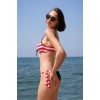 Moda Çizgi Kadın Yandan Bağlamalı Yarım Destekli Fiyonklu Alt Üst Bikini Takım Kırmızı 35014