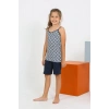 Moda Çizgi Kız Çocuk İp Askılı Şortlu Penye Lacivert Pijama Takım 20430