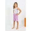 Moda Çizgi Kız Çocuk İp Askılı Şortlu Penye Lila Pijama Takım 20430