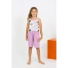Moda Çizgi Kız Çocuk İp Askılı Şortlu Penye Lila Pijama Takım 20430