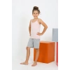 Moda Çizgi Kız Çocuk İp Askılı Şortlu Penye Pembe Pijama Takım 20430