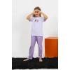 Moda Çizgi Kız Çocuk Kısa Kol Lila Penye Pijama Takım 20432