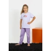 Moda Çizgi Kız Çocuk Kısa Kol Lila Penye Pijama Takım 20432