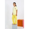 Moda Çizgi Kız Çocuk Kısa Kol Sarı Penye Pijama Takım 20432