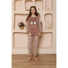 Moda Çizgi Kız Çocuk WelSoft Polar Vizon Pijama Takımı 20524