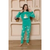 Moda Çizgi Kız Çocuk WelSoft Polar Yeşil Pijama Takımı 20526