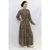 Moda Çizgi Leopar Desenli Elbise