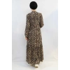Moda Çizgi Leopar Desenli Elbise