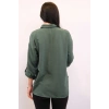 Moda Çizgi Pamuklu Keten Gömlek Zümrüt