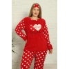 Moda Çizgi Polar Kadın Büyük Beden Pijama Takımı 808011