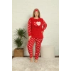 Moda Çizgi Polar Kadın Büyük Beden Pijama Takımı 808011