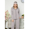 Moda Çizgi Polar Önden Düğmeli Kadın Pijama Takımı 8082