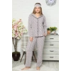 Moda Çizgi Polar Önden Düğmeli Kadın Pijama Takımı 8082