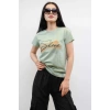 Moda Çizgi Shine Baskılı Tshirt Mint