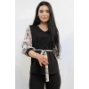 Moda Çizgi Şifon Kol Bluz Siyah