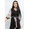 Moda Çizgi Şifon Kol Bluz Siyah