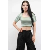 Moda Çizgi Triko Crop Çizgili Mint