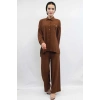 Moda Çizgi Zincir Aksesuarlı İkili Takım  Kahve