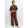 Moda Çizgi Zincir Aksesuarlı İkili Takım  Kahve