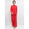 Moda Çizgi Zincir Aksesuarlı İkili Takım  Kırmızı