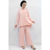 Moda Çizgi Zincir Aksesuarlı İkili Takım Pudra