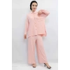 Moda Çizgi Zincir Aksesuarlı İkili Takım Pudra