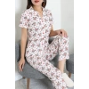 Modal Düğmeli Pijama Takımı Beyazpanda - 789.1287.
