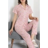 Modal Düğmeli Pijama Takımı Kırmızıkare - 789.1287.