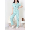 Modal Düğmeli Pijama Takımı Yeşilpanda - 789.1287.