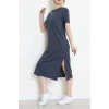 Modal Kumaş Bisiklet Yaka Midi Boy Elbise Antrasit - 71134.275.