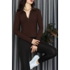 Modal Kumaş Polo Yaka Bluz Kahve - 71793.444.