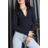 Modal Kumaş Polo Yaka Bluz Lacivert - 71793.444.