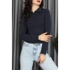 Modal Kumaş Polo Yaka Bluz Lacivert - 71793.444.