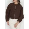 Nakış Detaylı Astarlı Bomber Ceket Kahve - 31634.439.