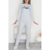 Nakışlı İnterlok Pijama Takımı Gri meow - 800.1287.