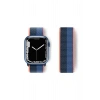 Newface Apple Watch 38mm Hasırlı Cırtcırtlı Kordon - Siyah-Mavi