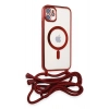 Newface iPhone 11 Kılıf Divo Lazer Askılı Magsafe Kapak - Kırmızı