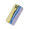 Newface Samsung Galaxy A22 Kılıf Ebruli Lansman Silikon - Sarı-Lila