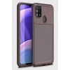 Newface Samsung Galaxy M31 Kılıf Auto Focus Karbon Kapak - Kahverengi