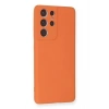 Newface Samsung Galaxy S21 Ultra Kılıf Nano içi Kadife Silikon - Turuncu