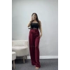 Önden Pileli Dabıl Kumaş Kemerli Pantolon Bordo - 71206.1920.