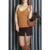 Önü Düğmeli Askılı Triko Yelek Camel - 71740.444.