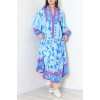 Önü Düğmeli Desenli Elbise Mavipembe - 41825.1247.