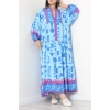 Önü Düğmeli Desenli Elbise Mavipembe - 41825.1247.