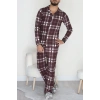 Önü Düğmeli Süet Erkek Pijama Takımı Kahve - 42662.2028.