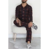 Önü Düğmeli Süet Erkek Pijama Takımı Lacikırmızı - 42662.2028.