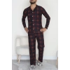 Önü Düğmeli Süet Erkek Pijama Takımı Lacikırmızı - 42662.2028.