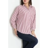 Oversize Çizgili Gömlek Bordo - 7559.1437.