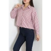 Oversize Çizgili Gömlek Bordo - 7559.1437.