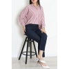 Oversize Çizgili Gömlek Bordo - 7559.1437.